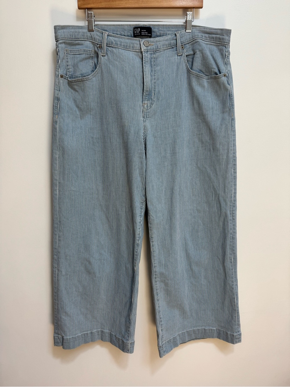 Gap Denim High Rise Wide Leg Crop Striped Jeans Women Size 18 34 Regular Preppy - Picture 2 of 11
